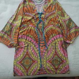 Trina Turk Orange Yellow V-Neck Dolman Sleeve Dress